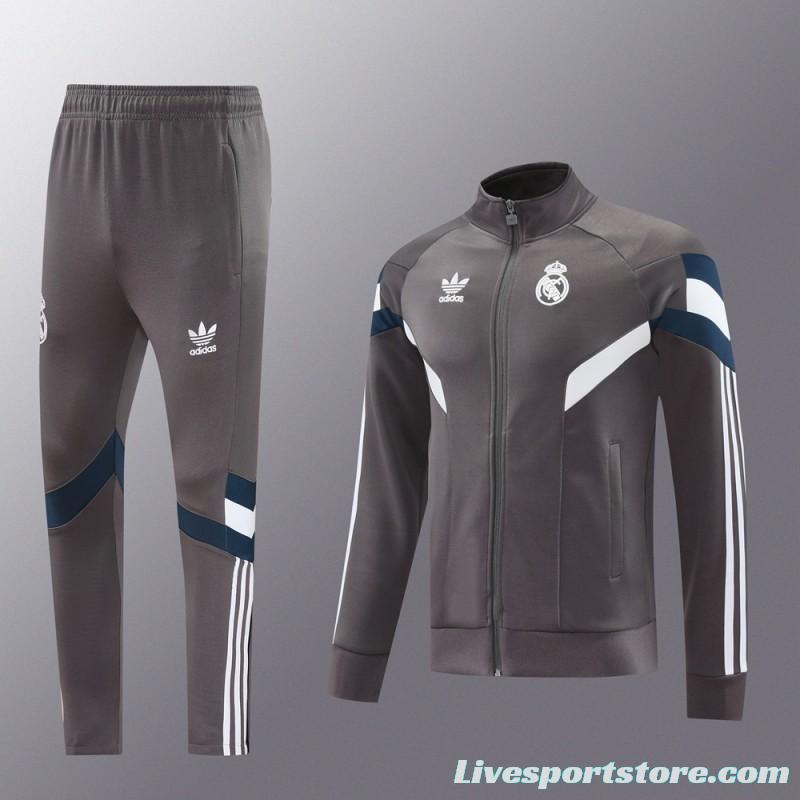 24/25 Real Madrid Grey Full Zipper Jacket +Long Pants