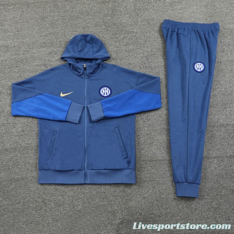 24/25 Inter Milan Blue Hoodie Full Zipper Jacket +Long Pants