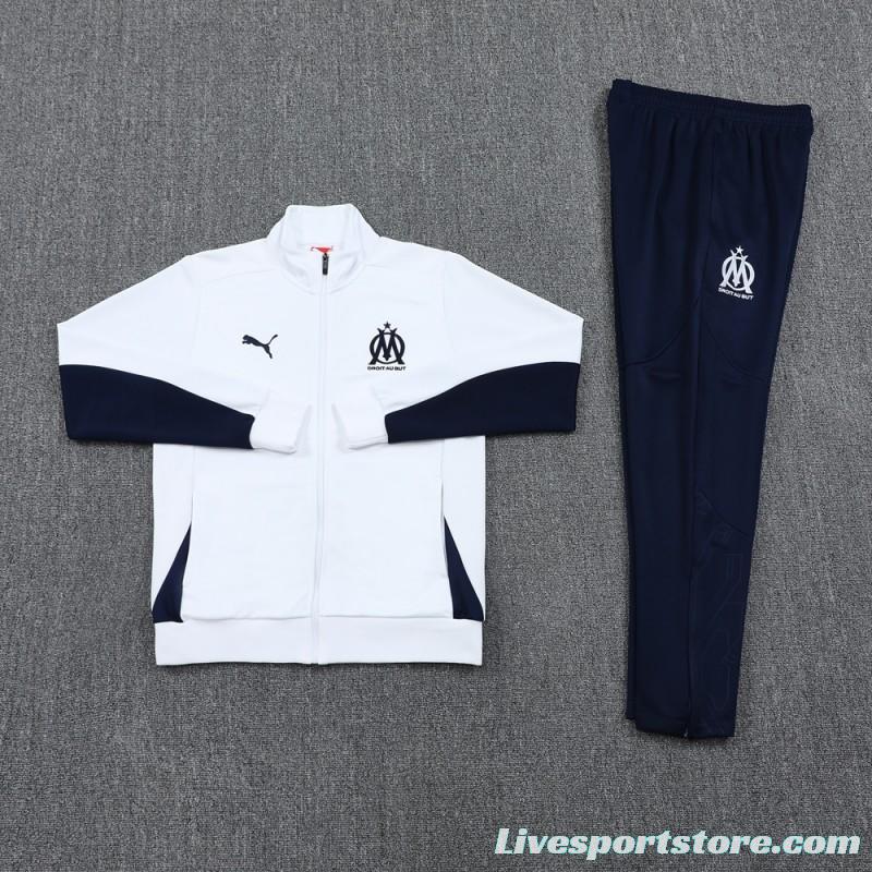 24/25 Olympique Marseille White Full Zipper Jacket +Long Pants