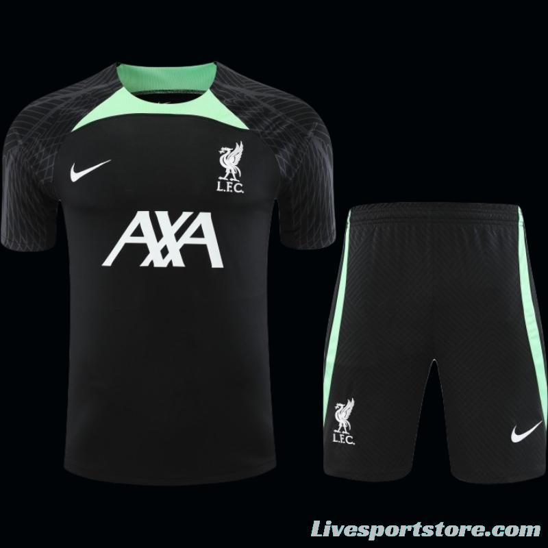 23-24 Liverpool Black Green Short Sleeve+Shorts