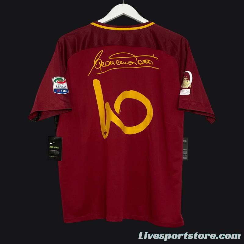 Retro 17/18 AS Roma Home Jersey Francesco Totti Signature Jersey Tribute For Last Match