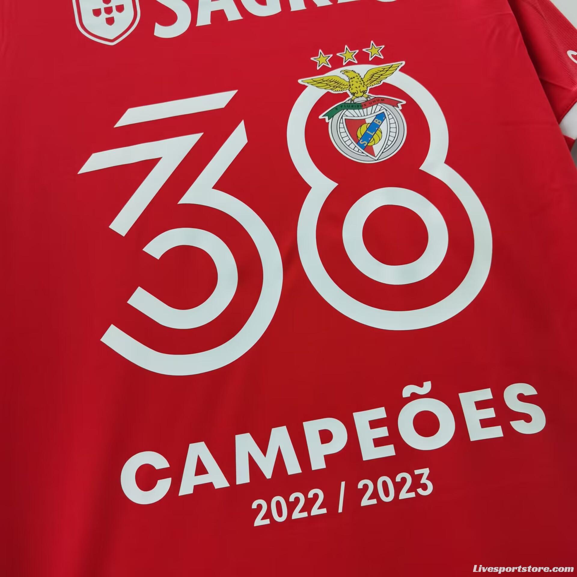 22/23 Benfica Home 38 Champions Jersey With Full Patches