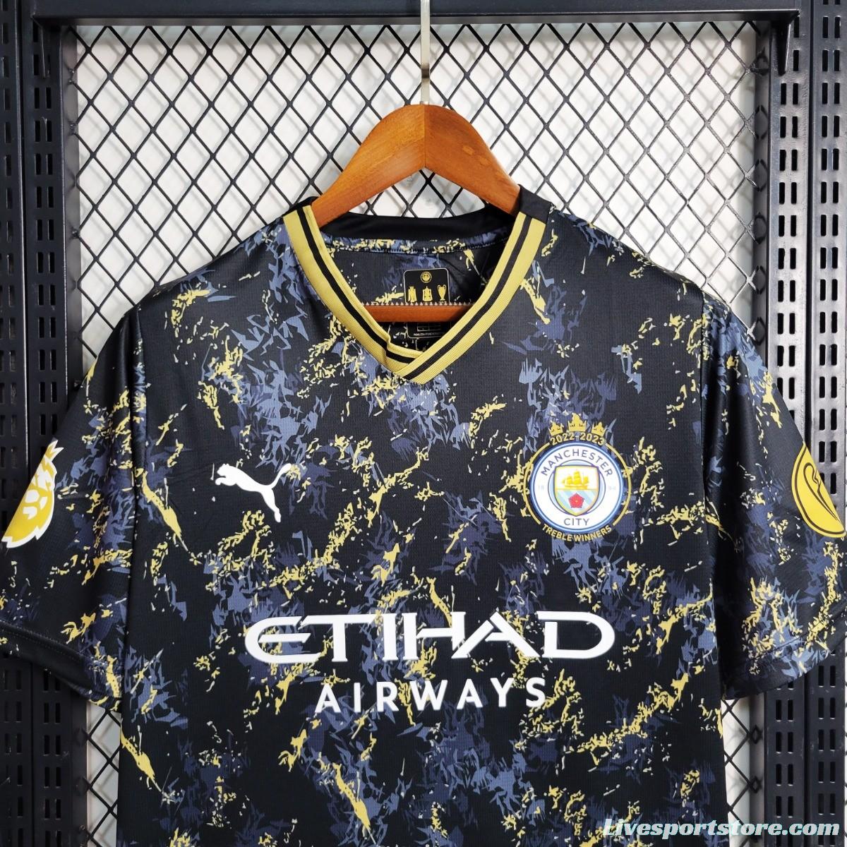 23/24 Manchester City Black Gold Special Edition Jersey With Full Patch