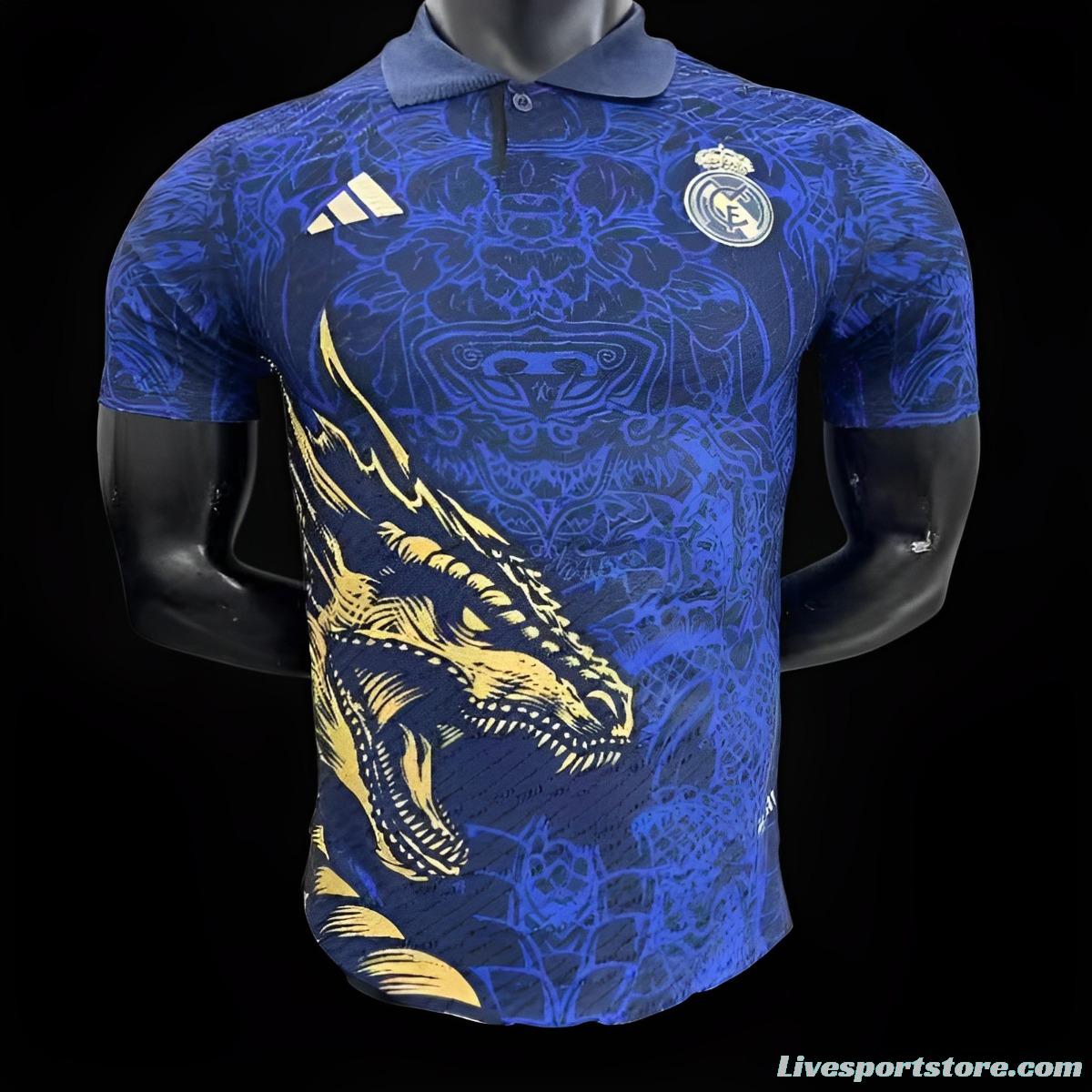 Player Version 23/24 Real Madrid Navy Golden Dragon Special Jersey