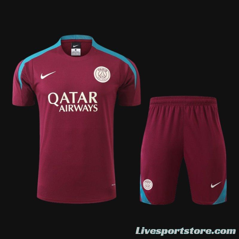 23/24 PSG Wine Cotton Short Sleeve Jersey+Shorts