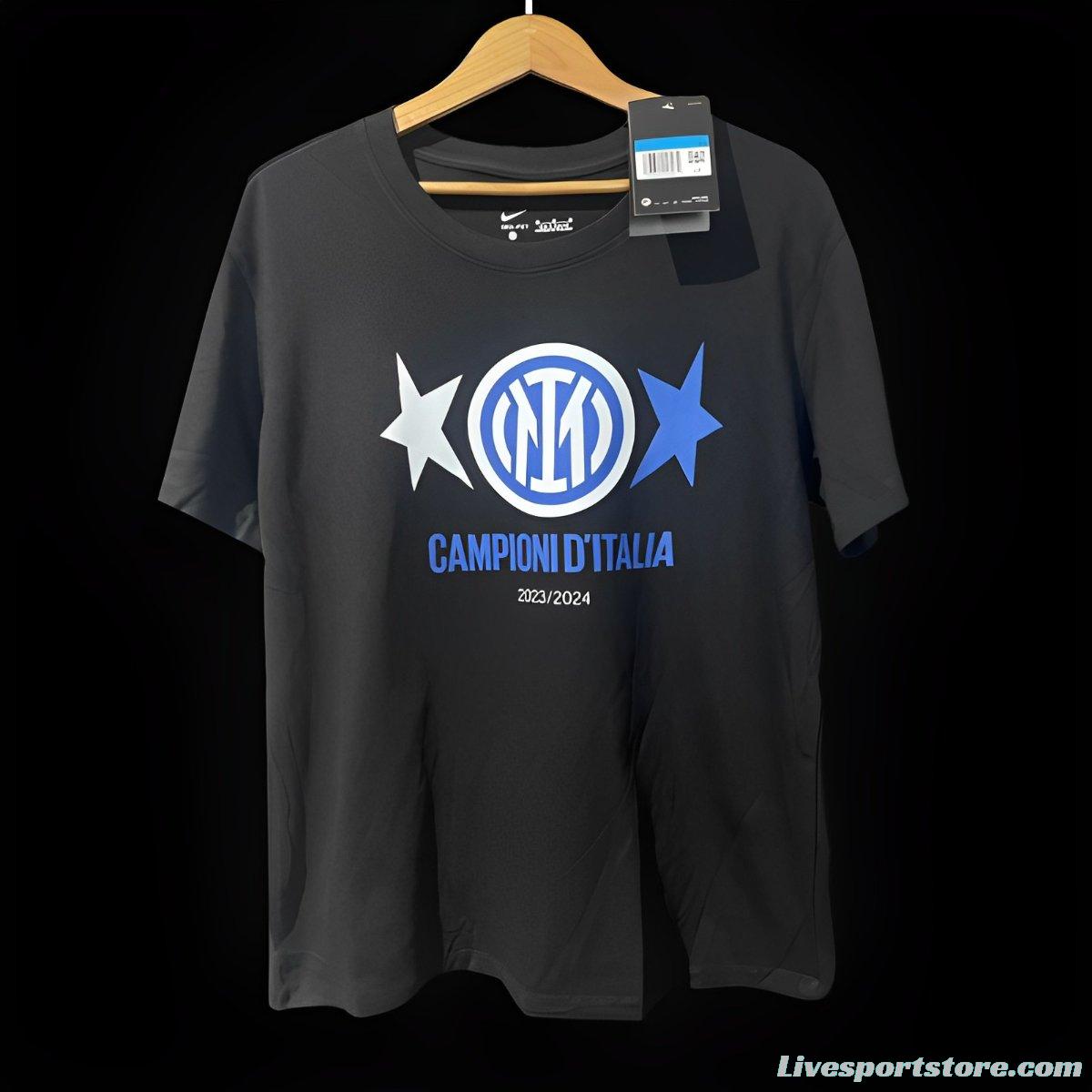 23/24 Inter Milan CAMPIONI D'ITALIA Black T-Shirts With Snake Pattern