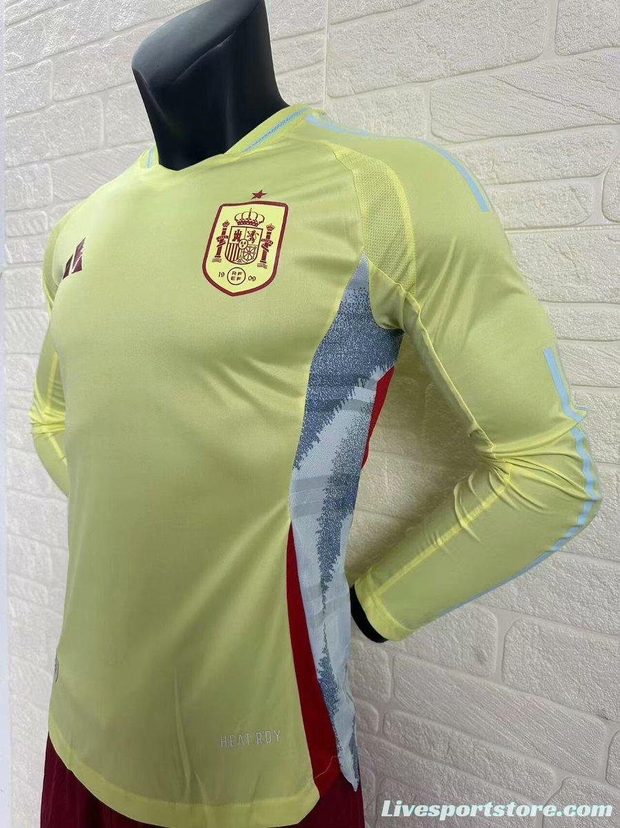 Player Version 2024 Spain Away Yellow Long Sleeve Jersey