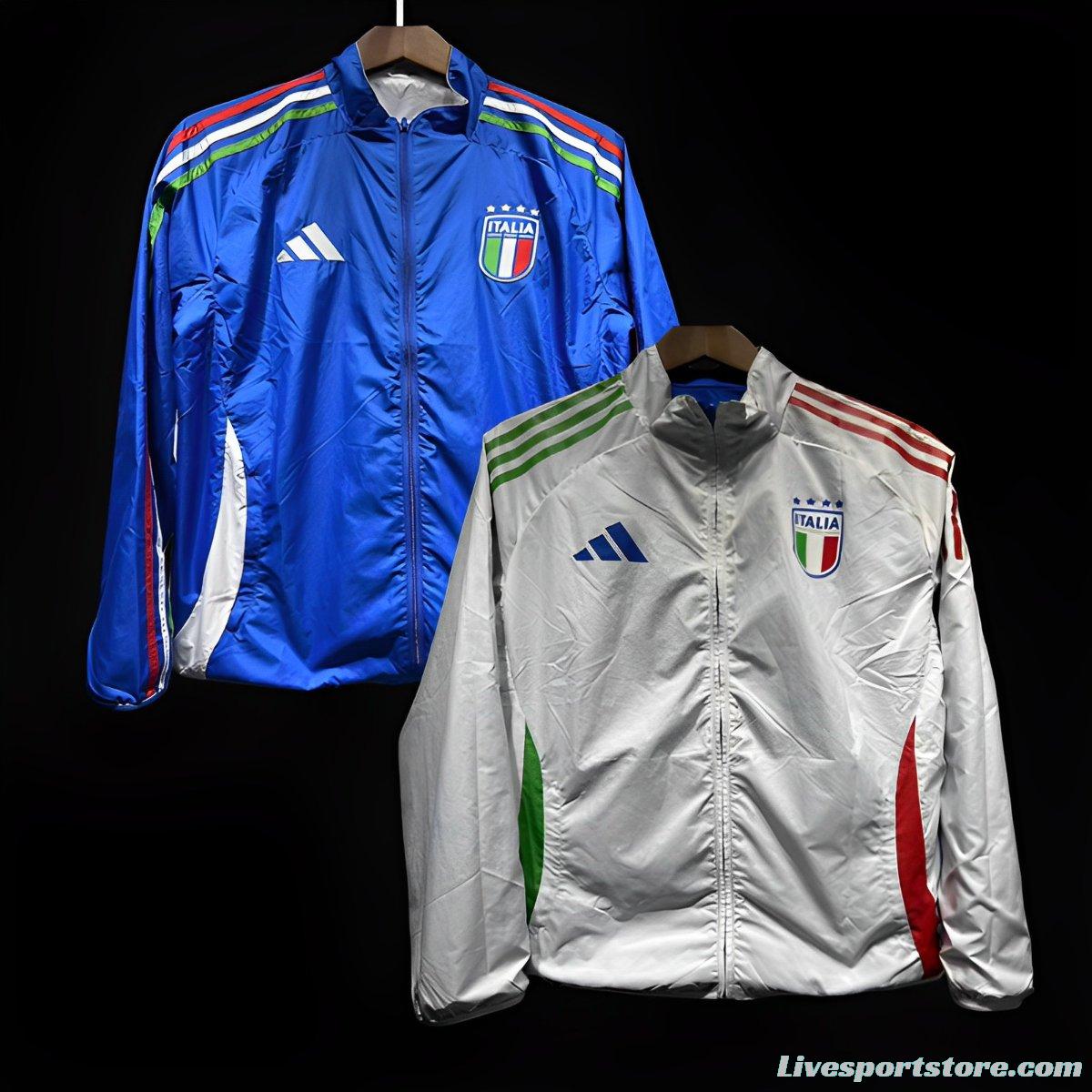 2024 Italy White/Blue Reversible Windbreaker