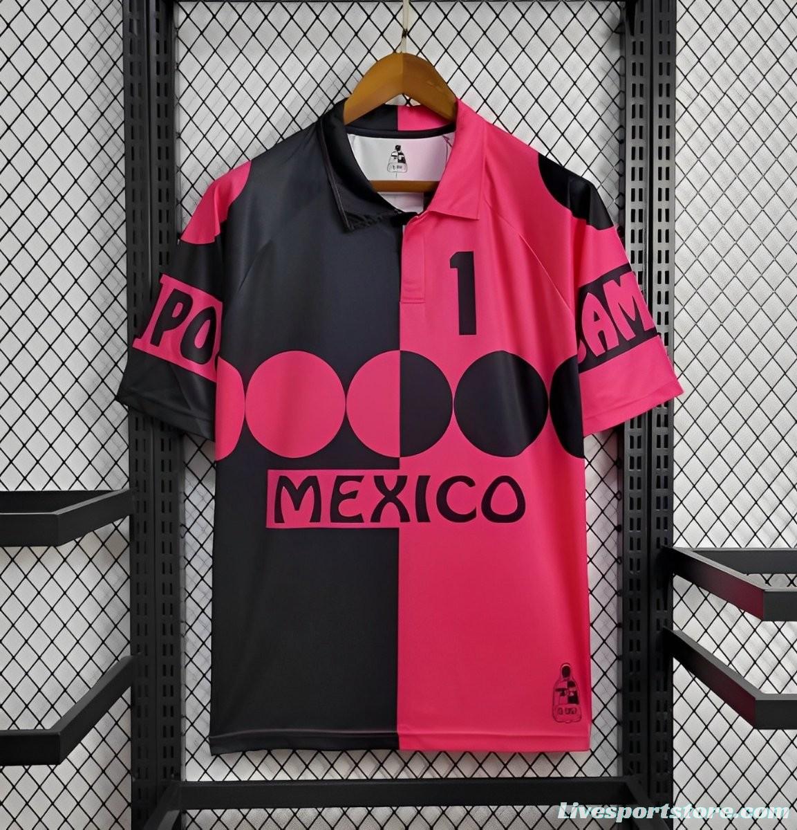 Retro 1998 Mexico CAMPOS 1 Home Black Pink Jersey