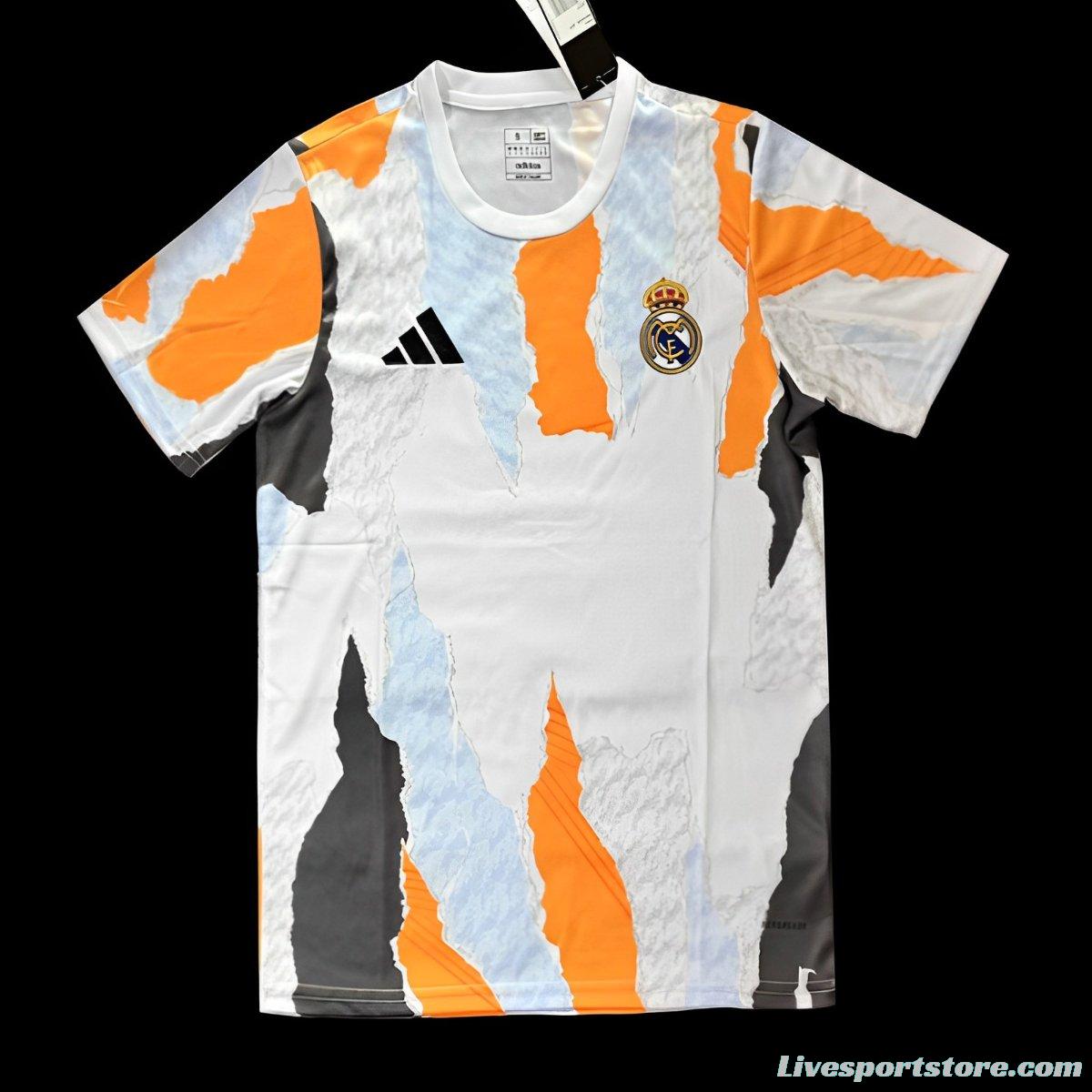 24/25 Real Madrid Adidas White Crew Orange Pre-Match Jersey